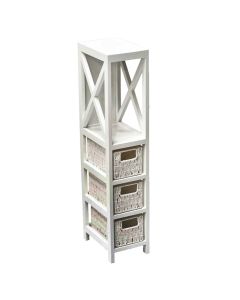 Multifunctional cabinet, mdf, with 3 wicker baskets, white, 17x24x82 cm