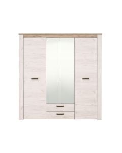 Wardrobe, KENT, melamine and mirror, white oak / grey oak, 198.5x55.5xH206.5 cm