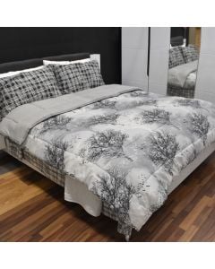 Quilt, double, 80% cotton dhe 20% polyester, white with blue flowers, 220x240 cm, 350 gr/m²
