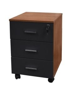 Office desk drawer, Standart, 3 drawers, 1 with lock, melamine, teak/anthracite, 40x47x60 cm