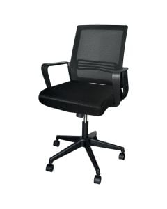 Office chair with casters, plastic structure, mesh and textile upholstery, black, 57x66xH95-105 cm