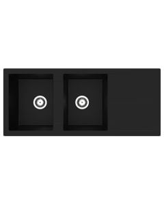 Sink, 2 bowls, right/left, resin (40%) and fiberglass (60%), black, 116x50xH21.4 cm