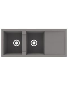 Sink, 2 bowls, right/left, resin (40%) and fiberglass (60%), gray/concrete, 116x50xH21.4 cm