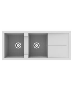 Sink, 2 bowls, right/left, resin (40%) and fiberglass (60%), white, 116x50xH21.4 cm