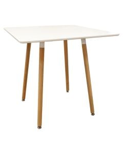 Dining table, Rookie, mdf tabletop, wooden legs, white/brown, 80x80xH75 cm
