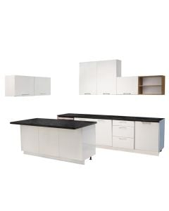 Kitchen, Navia, melamine structure, mdf, white, 305 cm; island 184 cm