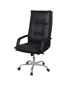 High back office chair, PU cushion seat and back, Steel arm covered PU, 350mm chrome steel base with PU castors, 65x70xH120-128.5 cm