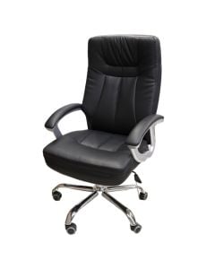 High back office chair, PU cushion seat and back, Steel arm covered PU, 350mm chrome steel base with PU castors, 55x50xH102-120 cm