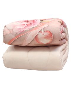 Quilt, double, 3D, cotton, white with pink flowers, 240x260 cm