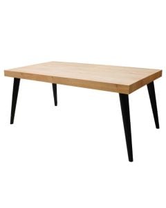 Dining table, Calvin, melamine tabletop, wooden legs, brown/black, 180x90xH75 cm