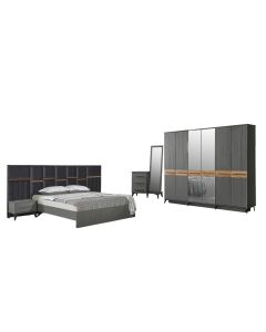 Bedroom, Asos, melamine, anthracite, 240x52xH210 cm; 160x200xH125 cm; 92x42xH165 cm; 52x42xH44 cm, ,