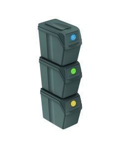Garbage bin, set 3 pieces, plastic, grey, 39.5x23.2xH46 cm