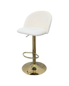 Bar stool, Arroins, textile upholstery, metal structure, white/gold, 47.5x46.5xH77.5-98.5 cm