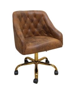 Office chair, Pekka, velvet upholstery, metal structure, brown/golden, 65x62xH81-91 cm