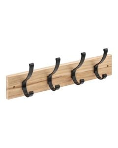 Clothes hanger, 4 hooks, pine, brown/black, 42 x 8 x H. 13 cm