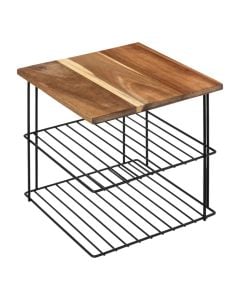 Kitchen organizer, Acacia, metal/acacia wood, 2 levels, black/brown, 24x24xH24 cm