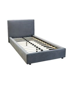 Single bed, textile upholstery, metal legs, warm grey, 90x200 cm