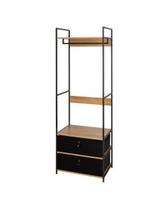 Open wardrobe, with drawers, metal/melamine, black/brown, 59.5x40xH175 cm