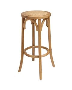 Bar stool, beech wood, rattan seat, natural, 36x36x71cm
