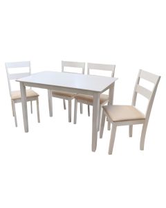 Dining table + 4 dining chairs, Dallas, mdf tabletop, mdf legs 50mm, textile seat, white, table: 120x72xH73.8 cm; chair: 43.5x47.5xH89 cm