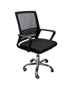 Office chair, mesh backrest, fabric cover seat, PP armrest, chromed base, PP castors, black, 58x55xH90-99 cm