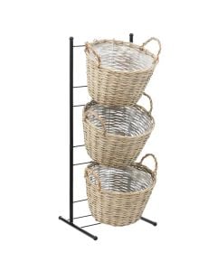 Storage shelf, with 3 baskets, metal/willow, black/natural, 32xH83 cm