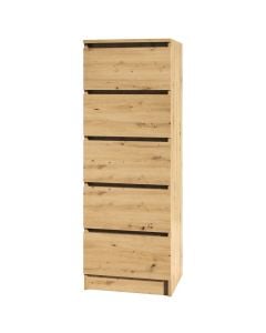Cabinet, Merlin, with 5 drawers, melamine, white/artisan, 42x42x120 cm