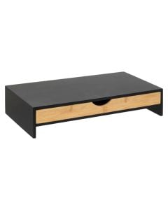 Monitor and laptop holder "Bava" in MDF, baboo material, black color. Dimensions, H : 10 cm, W : 47 cm, D : 25 cm.