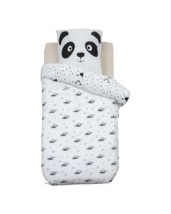 Bedlinen set, Panda, cotton, white/black, 140x200 cm