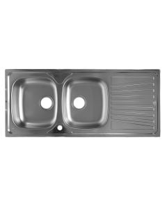 Double bowl stainless sink, Mondial, 116x50 cm/ right. Deep 16 cm