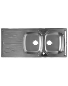 Double bowl stainless sink, Mondial, 116x50 cm/ left. Deep 16 cm