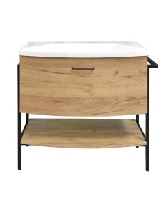 Floor standing cabinet, metal frame, mdf, oak/black matt, 90x48xH86 cm + Basin 81x48 cm