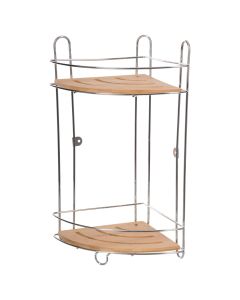 Corner toilet shelf, Venterra, with 2 shelves, metal/bamboo, 27x19xH40 cm