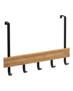 Clothes hanger, over door, metal/bamboo, black/brown, 40x2xH29.8 cm