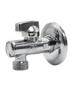 Angular valve with filter, 1/2-1/2, with chrome bronze rosette