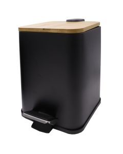 Trash can, 5L, metal/bamboo, black, 19x25xH25.5 cm