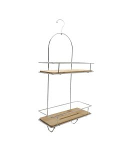 Shampoo holder, 2 levels, hanging, metal/bamboo, silver/bamboo, 29x12.5xH64cm