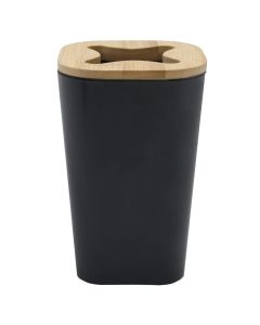 Mbajtëse furçe dhëmbësh, plastik/bambu, e zezë/bambu natyrale, 7.5x7.5xH12cm