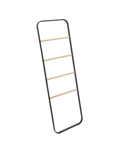 Towel rack, 4 levels, metal/bamboo, black/natural bamboo, 45x3xH150 cm