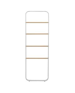Towel rack, 4 levels, metal/bamboo, white/natural bamboo, 45x3xH150 cm