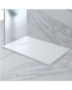 Shower tile, with stone effect, resin/glass fiber, white, 80x120cm