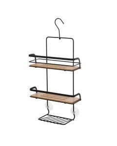 Rectangular shower shelf, 3 levels, hanging, steel/bamboo, black, 26x11xH53cm