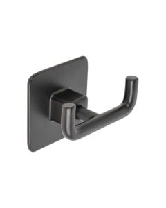 Towel holder, 2 hooks, steel/metal, black, 6.5x5.3xH4cm