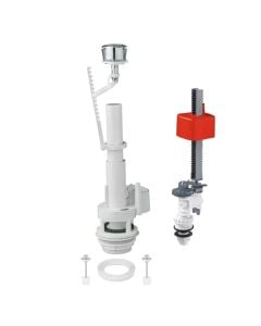 Discharge mechanism set, 1 button + vertical flange, 3/8'', plastic, white