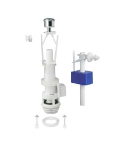 Discharge mechanism set, with cable, 2 buttons + 3/8'' horizontal flange, plastic, white