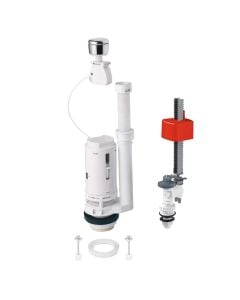 Discharge mechanism set, with cable, 2 buttons + horizontal flange, 3/8'', plastic, white
