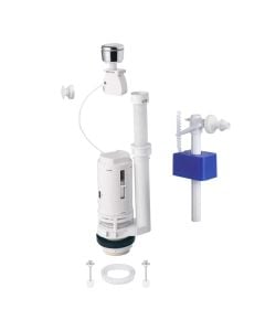 Discharge mechanism set, with cable, 2 buttons + vertical flange, 3/8'', plastic, white