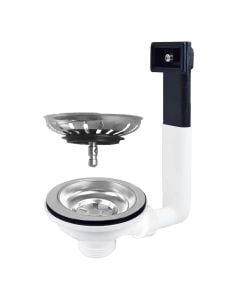 Sink waste with overflow, plastic, white/black, ø114x1/1/2''