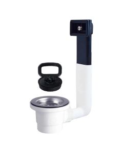 Sink waste with overflow, plastic, white/black, ø70x1/1/2''