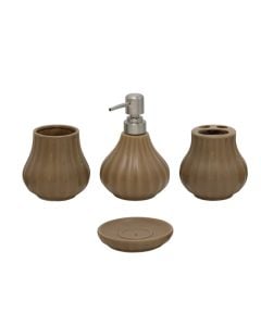 Bathroom accessory set, 4 pieces, ceramic, brown